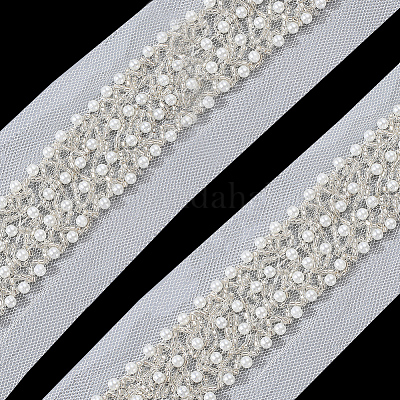 Отделка кружевом из полиэстера и пластиковых бусин OCOR-WH20005-45C-1