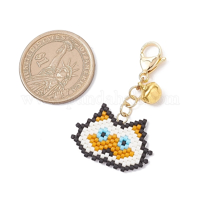 Подвески ручной работы из стеклянных бусин в форме головы кошки HJEW-MZ00366-02-1