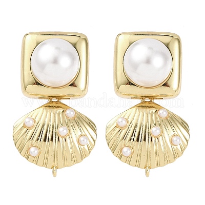 Латунные квадратные серьги-гвоздики в форме ракушки EJEW-H165-01B-G-1