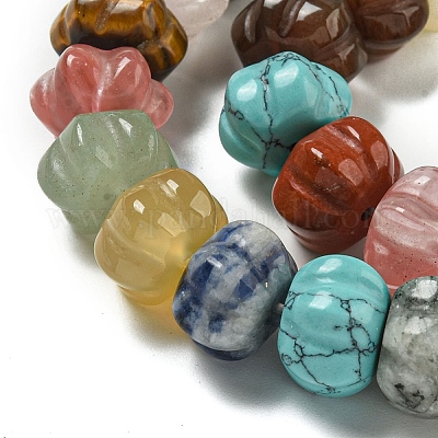 Нити из натуральных и синтетических смешанных драгоценных камней с тыквенными бусинами G-G142-A06-01-1