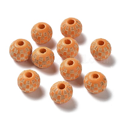 Деревянные бусины в клетку тартан с лазерной гравировкой WOOD-I011-01A-02-1