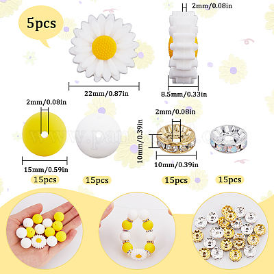 Набор для изготовления бижутерии из силиконовых и латунных бусин в виде цветка ромашки своими руками DIY-SC0025-42-1