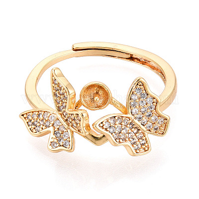 Бабочка латунная микропаве прозрачный кубический цирконий чашка колец закрепки KK-T076-20G-1