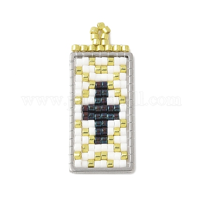 Прямоугольник из стеклянного бисера ручной работы с подвесками-крестиками PALLOY-MZ00616-01-1