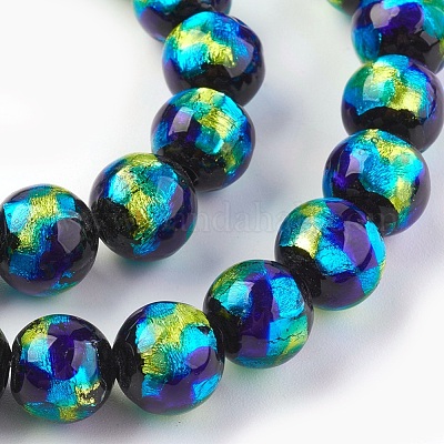 Ручная серебряная фольга стеклянные бусины Lampwork LAMP-P051-G02-10mm-1