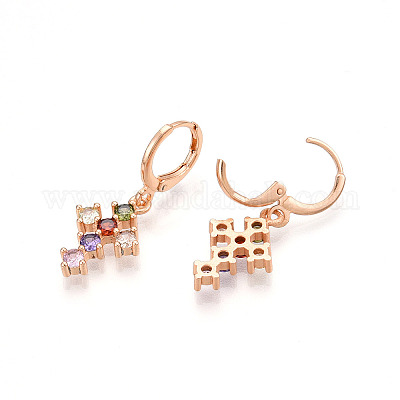 Серьги-подвески с застежкой-молнией крест-накрест из латуни с микропаве из кубических цирконий EJEW-N058-17B-G-1