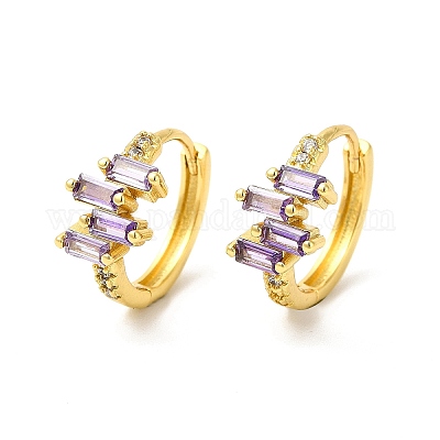 Прямоугольные серьги-кольца с кубическим цирконием EJEW-E270-04G-1