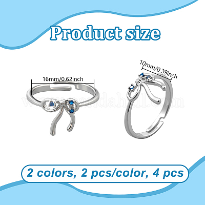 4 шт. 2-цветные регулируемые латунные кольца-манжеты с микропаве из кубического циркония для женщин RJEW-HY0001-06-1