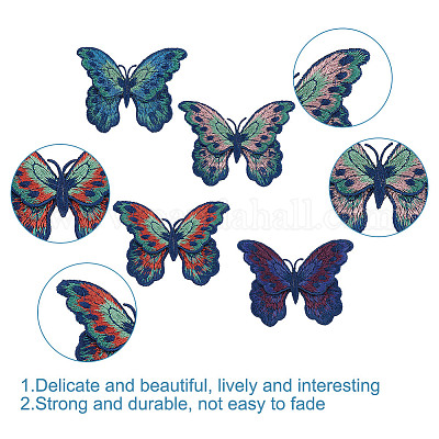 6 шт. 6-х цветные аппликации из полиэстера с вышивкой в виде бабочек PATC-HY0001-40-1