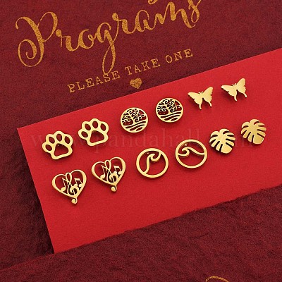 6 пара серег-гвоздиков из хирургической нержавеющей стали 316 в двух стилях с изображением бабочек JE932A-1