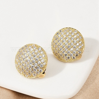 Полукруглые латунные клипсы с микропаве из прозрачных кубических цирконий EJEW-M082-14G-1