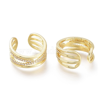 Латунные кольца из манжеты с прозрачным цирконием RJEW-I073-17G-1