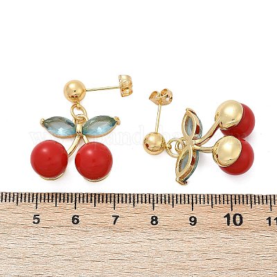 Серьги-гвоздики из вишневой латуни с кубическим цирконием EJEW-Q036-04G-1