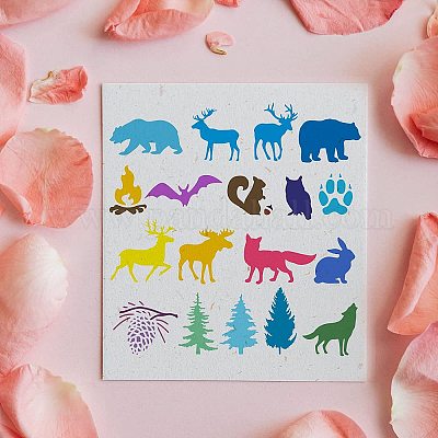 FINGERINSPIRE Animal Stencils Template 11.8x11.8inch Plastic Forest Animals  Drawing Painting Stencils Bear, Deer, Wolf, Pine Pattern Reusable Stencils