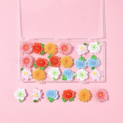 24 шт. 6 стиля непрозрачных смоляных цветов-кабошонов RESI-FS0002-16-1