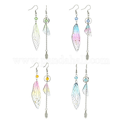 4 комплект 4-х цветных резиновых крыльев с асимметричными серьгами из перьев EJEW-TA00175-1