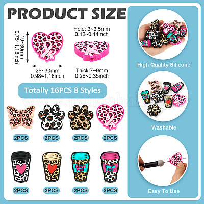 16 шт. 8 стильных силиконовых бусин с леопардовым принтом SIL-TA0002-69-1