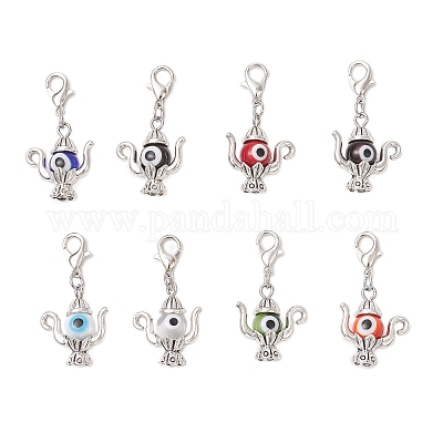 Чайник ручной работы лэмпворк от сглаза и тибетский стиль подвесные украшения из сплава HJEW-JM03543-02-1