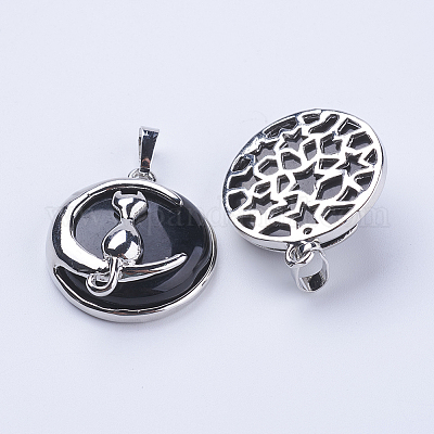 Подвески в виде котенка из натурального окрашенного и нагретого черного агата X-G-K234-D10-1