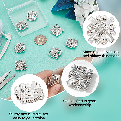 Латунная пуговица с 1 отверстием и стеклянными стразами на ножке BUTT-WR0001-21-1