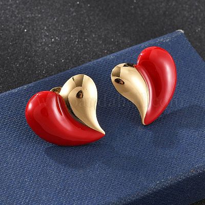 201 серьги-гвоздики в форме сердца из нержавеющей стали EJEW-P304-07G-1