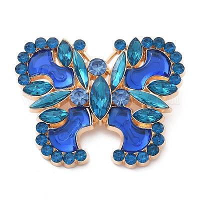 Броши-бабочки из сплава со стразами JEWB-E041-06KCG-02-1