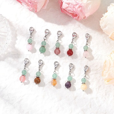 10 шт. круглые подвески из натуральных и синтетических драгоценных камней HJEW-JM03552-1