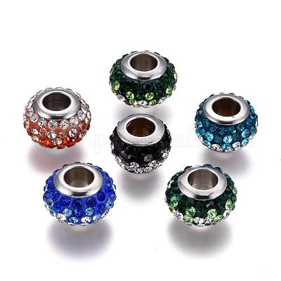 304 Stainless Steel European Beads, with Polymer Clay Rhinestone