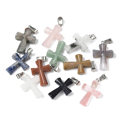 Подвески-кресты из смешанных натуральных и синтетических камней G-M454-02-1