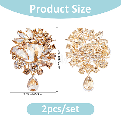 2 шт. броши из цинкового сплава со стразами в виде цветка и капли для одежды рюкзака JEWB-FH0002-24-1