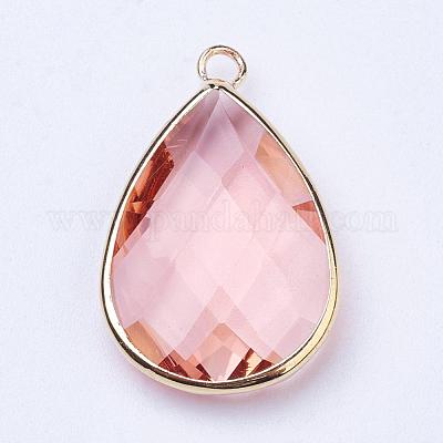 Золотые тона латунные стеклянные подвески слезинки GLAA-M006-A-16G-1