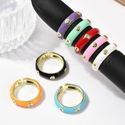 Кольца-манжеты из латуни с микропаве из прозрачного кубического циркония и эмалью для женщин RJEW-L113-020G-1