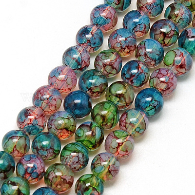 Chapelet de perles en verre baking paint&nbsp;DGLA-Q023-8mm-DB70-1