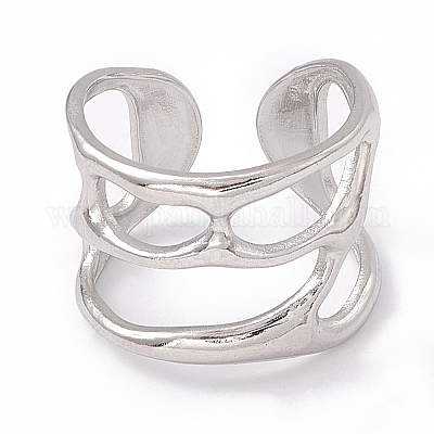 Не тускнеющее широкое полое открытое кольцо-манжета из нержавеющей стали 304 для женщин RJEW-G275-02P-1