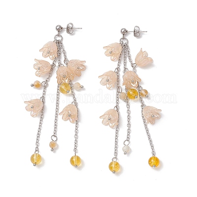 Серьги-гвоздики с кисточками из акрила EJEW-TA00648-03-1