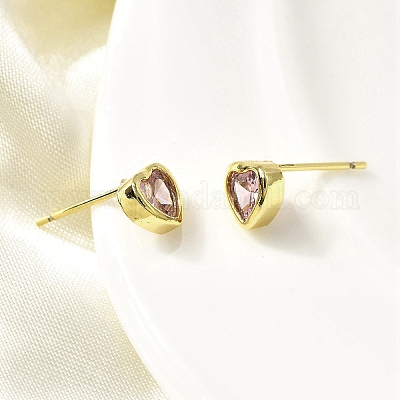 Серьги-гвоздики в форме сердца из латуни с кубическим цирконием EJEW-L261-030G-1
