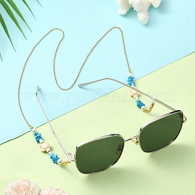 Цепочки для очков с синтетической бирюзовой черепахой и стеклянными бусинами AJEW-EH00394-02-1