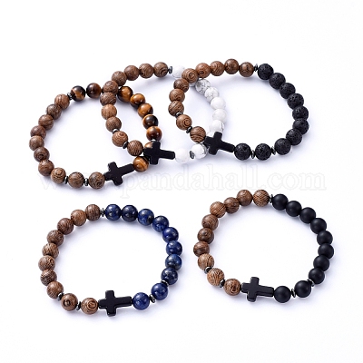 Braccialetti Elastici Donna In Pietra Naturale E Legno – Gioielli Regalo Fai Da Te – Taglia Unica 17,8 Cm
