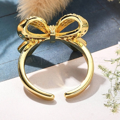 Кольца-манжеты для пальцев с покрытием из латуни с микропаве из прозрачного кубического циркония для женщин RJEW-M028-31G-01-1