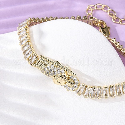 Браслеты-цепочки с прямоугольными звеньями из латуни и микро паве для женщин с прозрачным кубическим цирконием BJEW-U044-01B-G-1