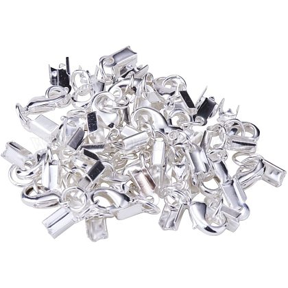 PandaHall 20 Sets Brass Fold Over Cord Ends Terminators Crimp End Tips with Lobster Claw Clasps 33x5mm for Jewelry Making KK-PH0003-14S-1