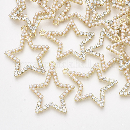 Absプラスチックパール調ペンダント クリスタルラインストーンと合金のパーツ スター ライトゴールド 33 5x28x3mm 穴 1 8mmの通販 Jp Pandahall Com