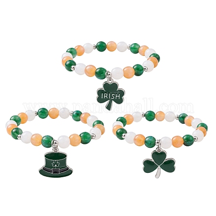 Set di braccialetti elasticizzati con perline in resina imitazione cat eye da 3 pz BJEW-JB09567-1