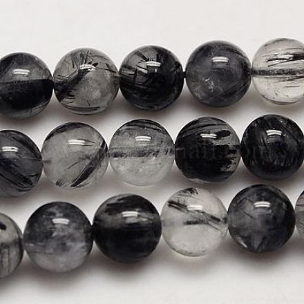 Natural Black Rutilated Quartz Beads Strands G-G448-16mm-13-1