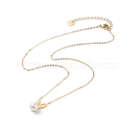 Collier pendentif lapin perle acrylique NJEW-C036-05G-1