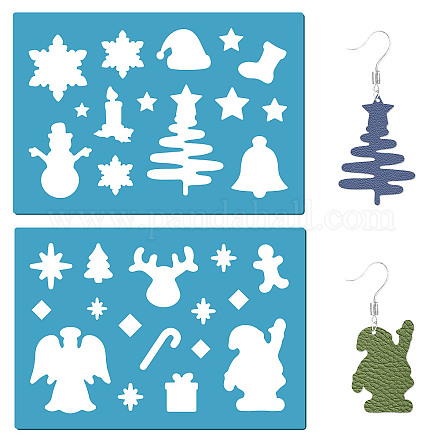 GORGECRAFT 2 Styles Christmas Stencils Jewelry Shape Template Reusable Santa Snowman Christmas Tree Stars Elk Earrings Making Templates Cutting Stencil for Painting Wall Diy Crafts Christmas Ornaments DIY-WH0359-036-1