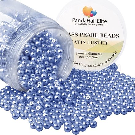 Pandahall elite 4mm circa 1000 pezzi assortimento di perle rotonde di perle di vetro minuscole per kit di scatole per gioielli viola navy HY-PH0002-12-B-1
