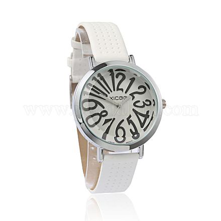 高品質模造レザー腕時計クォーツ時計  合金の腕時計ヘッド付き  日本のPC時計の動き  プラチナ  ホワイト  230x14mm  ウォッチヘッド：41.5x35x10mm X-WACH-I014-F02-1