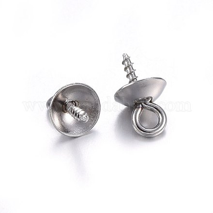 201 Stainless Steel Cup Pearl Peg Bails Pin Pendants STAS-O107-17P-1
