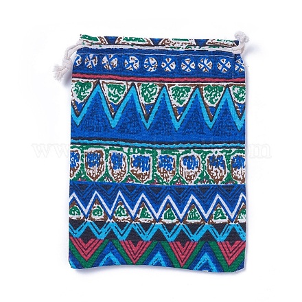 黄麻布製梱包袋ポーチ  巾着袋  ブルー  17.3~18.2x13~13.4cm ABAG-L005-G11-1